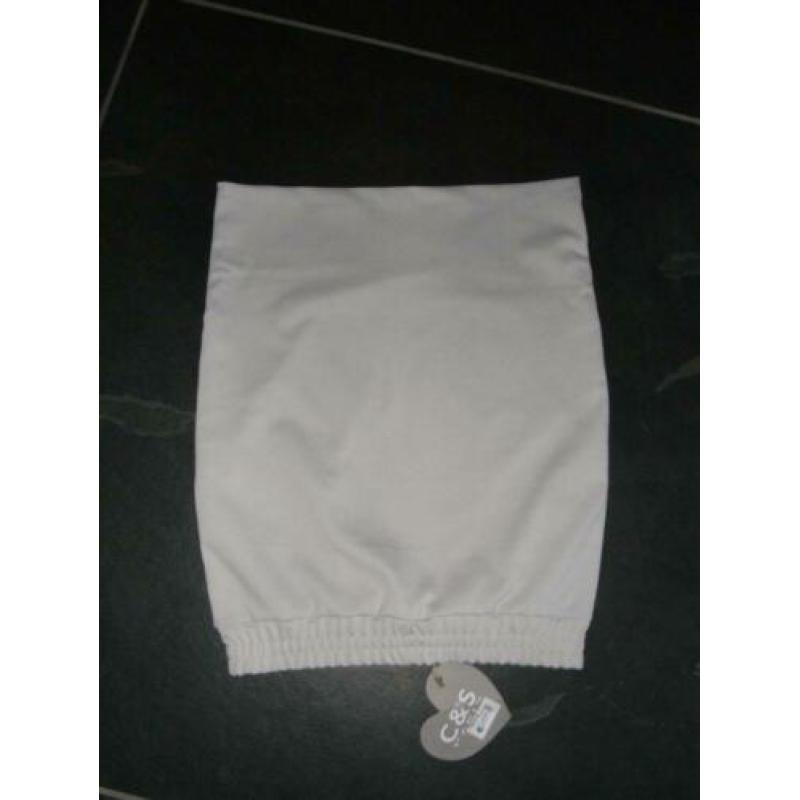 licht grijze rok/skirt C&S mt S/M of 36/38 zwarte bies opzij
