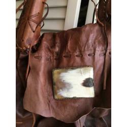 Boho tas uit Ibiza, bruin leer, handgemaakt