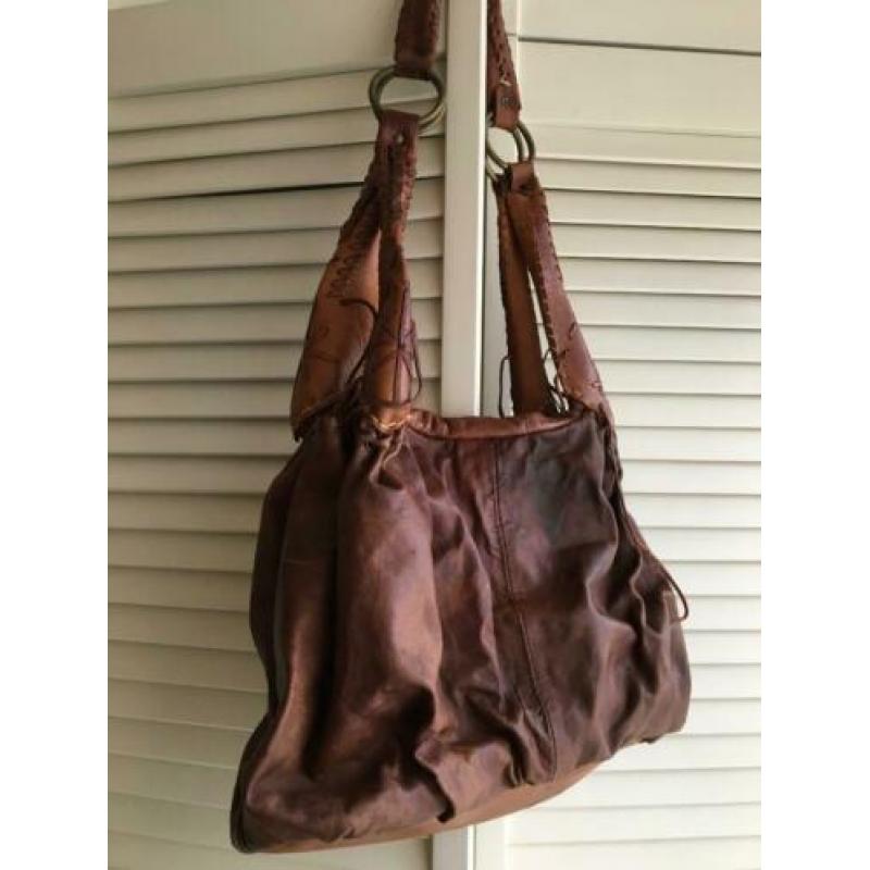 Boho tas uit Ibiza, bruin leer, handgemaakt