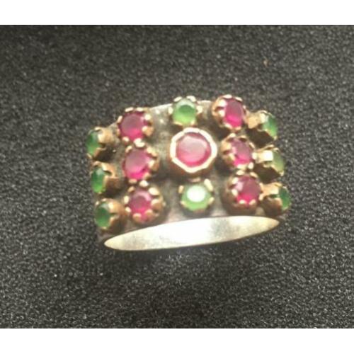 Zilver Ring met kristallen stenen, vintage, maat 23