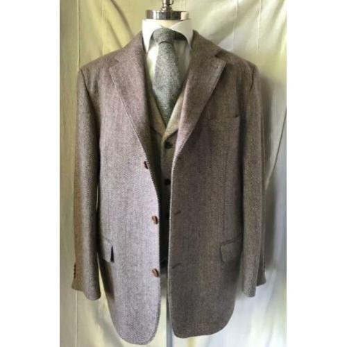 Harris Tweed colbert in maat 27. Lichtbruin beige visgraat.