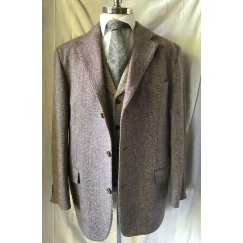 Harris Tweed colbert in maat 27. Lichtbruin beige visgraat.