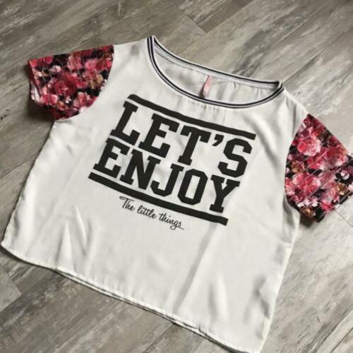 Croptop shirt bloemen Let’s Enjoy | Bershka | Maat S (36)