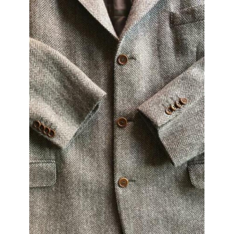 Harris Tweed colbert in maat 27. Lichtbruin beige visgraat.