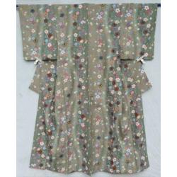 Kimono - Grey/Green Flowers - Silk