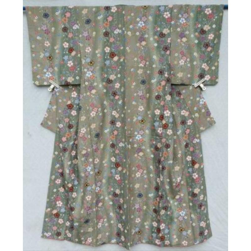 Kimono - Grey/Green Flowers - Silk