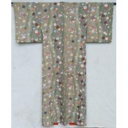 Kimono - Grey/Green Flowers - Silk