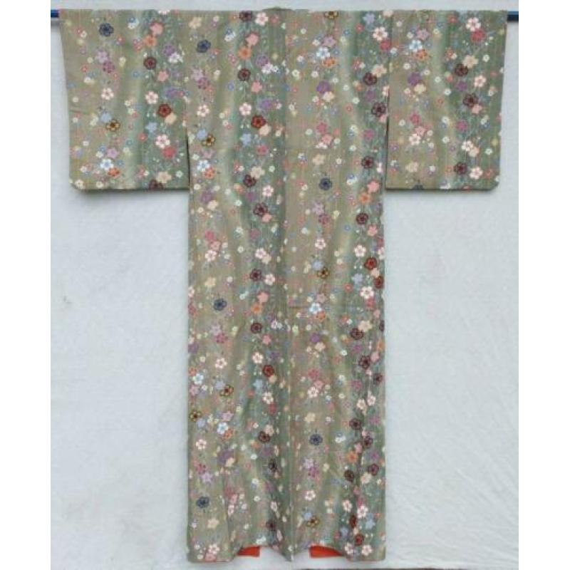 Kimono - Grey/Green Flowers - Silk