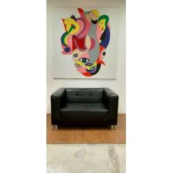 Zwart lederen design loveseat Dik kwaliteitsleder