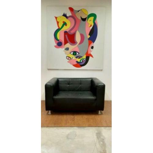 Zwart lederen design loveseat Dik kwaliteitsleder