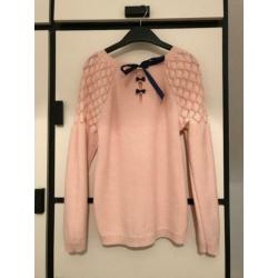 Trui meisje roze 100% katoen strikje maat 146 -152