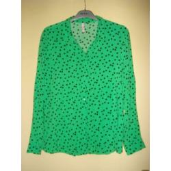 Miss Etam retro groen / zwarte polkadot blouse maat 46