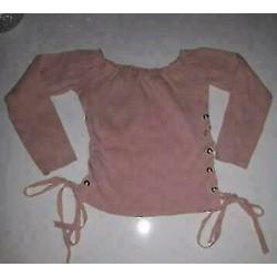 Roze top met touwtjes aan de zijkanten maat L stretch bieden