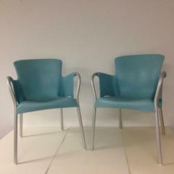 3 x Resol stoel kunststof, groen blauw, stalen poten