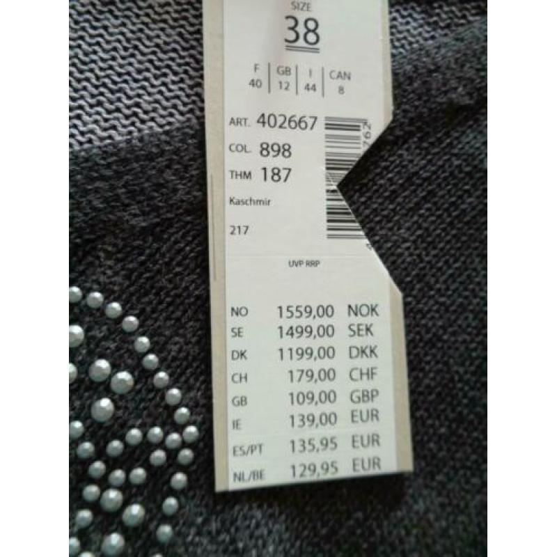 Monari Italy V-hals trui, applicaties, mt. 38, Nieuw/Kaartje