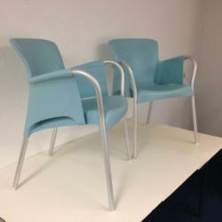 3 x Resol stoel kunststof, groen blauw, stalen poten