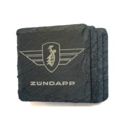 4 Leisteen onderzetters met ingegraveerd Zundapp logo