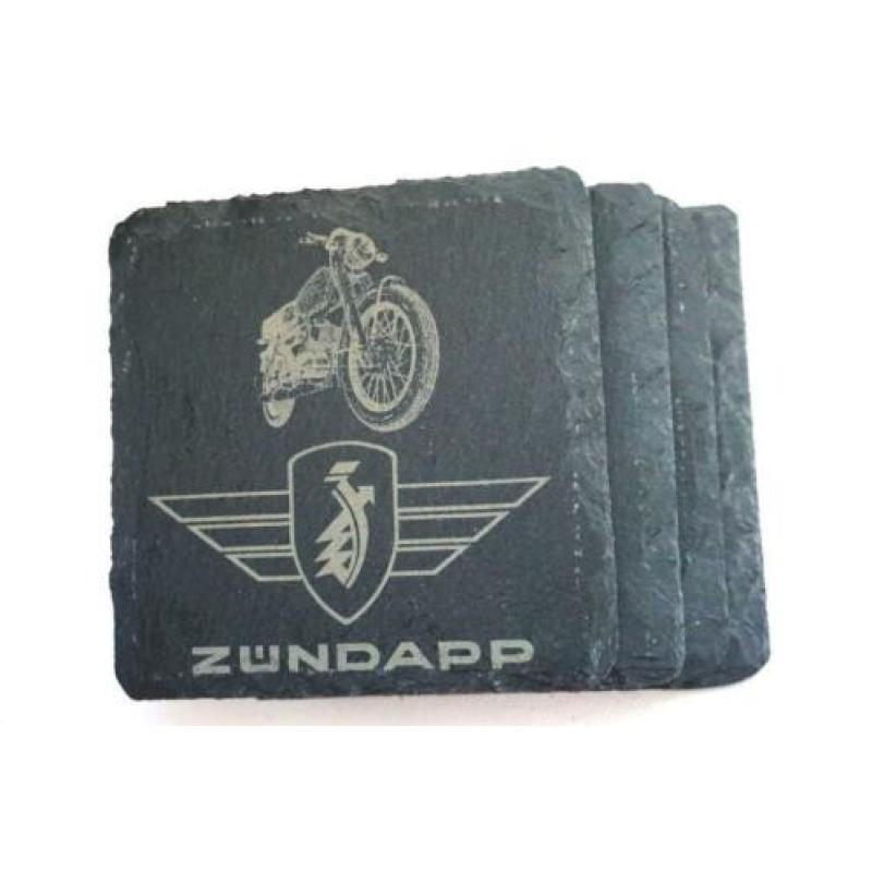 4 Leisteen onderzetters met ingegraveerd Zundapp logo