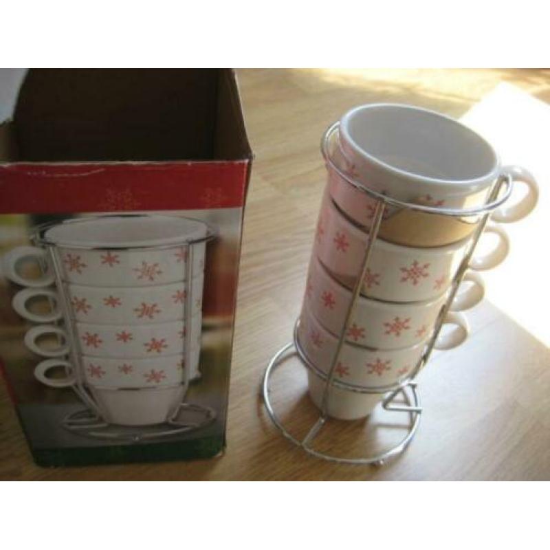 Compleet nieuwe Koffie Koppen Set (Incl. houder)