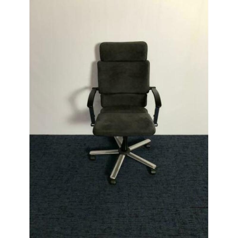 Bureaustoel Martin Stoll, antraciet suede, chroom voetkruis