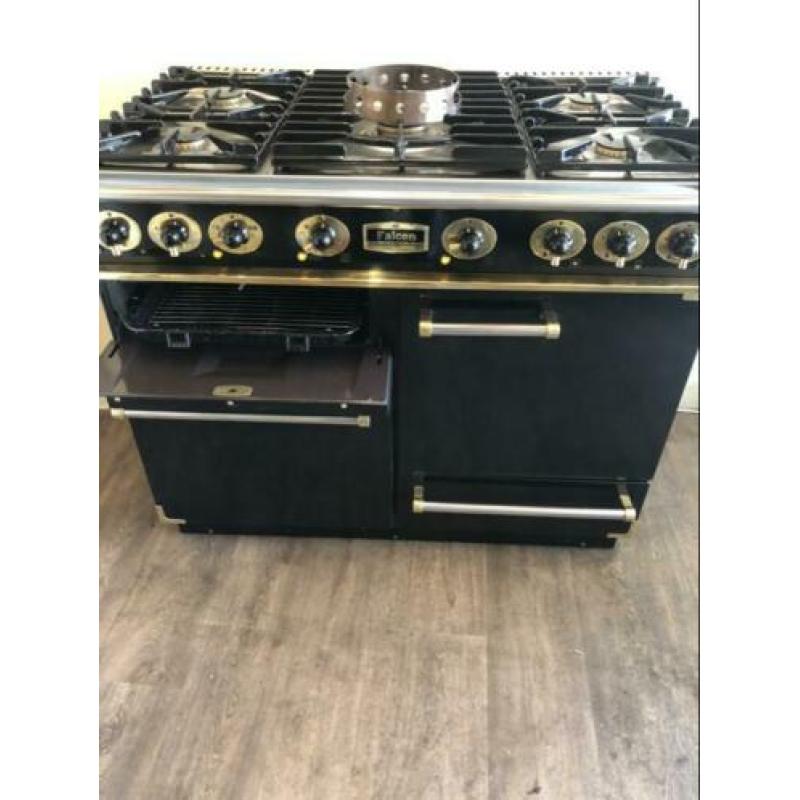 Luxe Falcon fornuis zwart/messing 3 ovens 110 cm