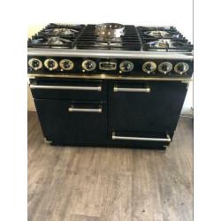 Luxe Falcon fornuis zwart/messing 3 ovens 110 cm