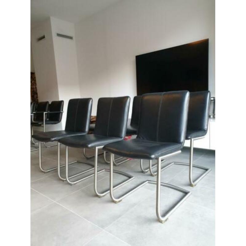 4,6,8,10 Henders en Hazel eetkamerstoelen leder op rvs frame
