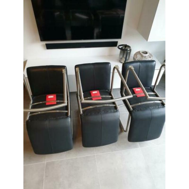 4,6,8,10 Henders en Hazel eetkamerstoelen leder op rvs frame