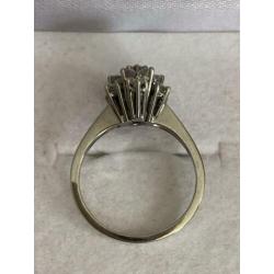 18 krt.wit gouden rozet ring met 13 diamanten totaal 0,79 ct
