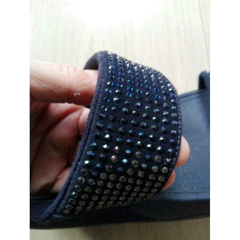 Fitflop band slippers blauw suede met glimmers mt 41