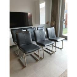 4,6,8,10 Henders en Hazel eetkamerstoelen leder op rvs frame
