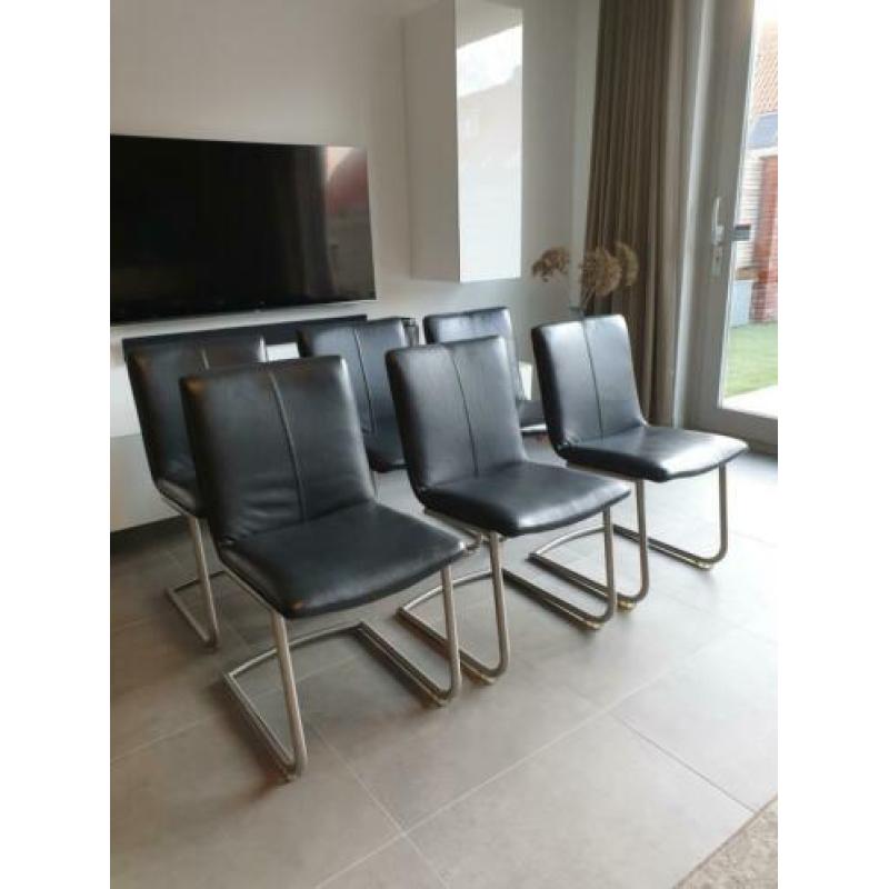 4,6,8,10 Henders en Hazel eetkamerstoelen leder op rvs frame