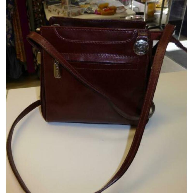 Adax klein tasje donker cognac bruin echt leer nieuw 32860