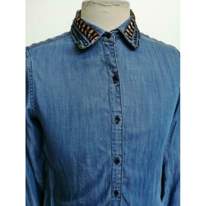 Maison Scotch Ibiza boho kraag denim spijker blouse 2 M 38