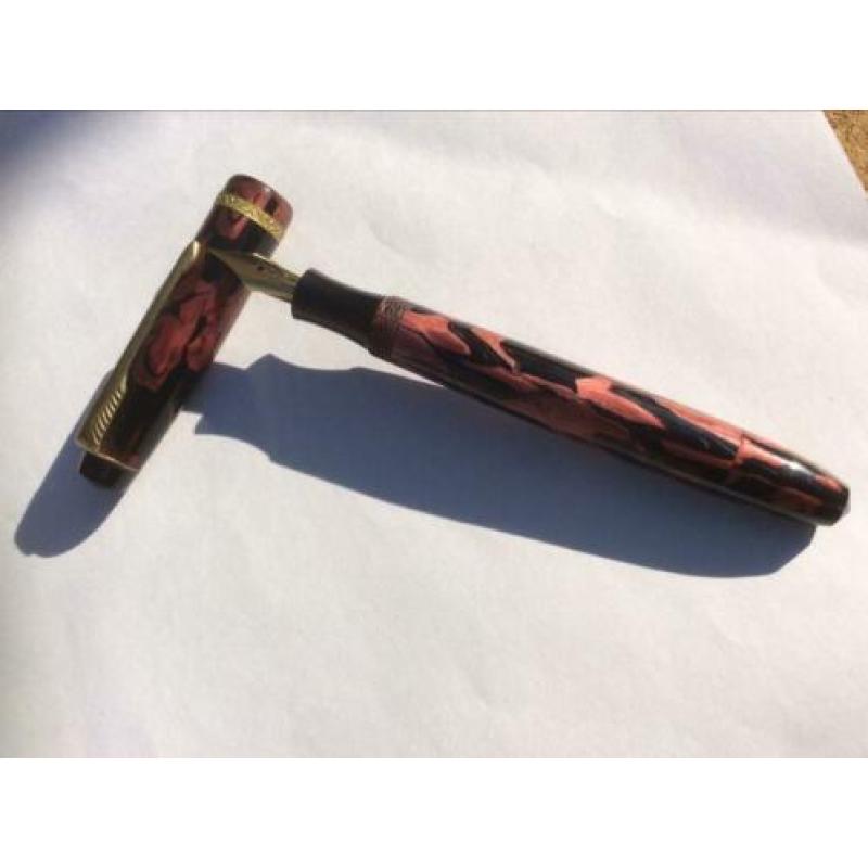 Vintage vulpen Börsenkönig 14k gold plated,gemarmerd .