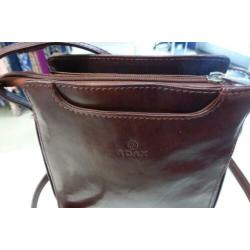 Adax klein tasje donker cognac bruin echt leer nieuw 32860