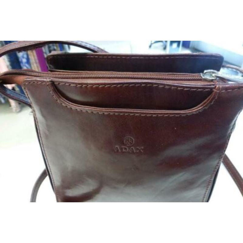 Adax klein tasje donker cognac bruin echt leer nieuw 32860