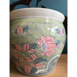 Vintage bloempot groot Chinees porselein kleurrijk