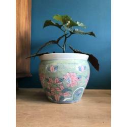 Vintage bloempot groot Chinees porselein kleurrijk