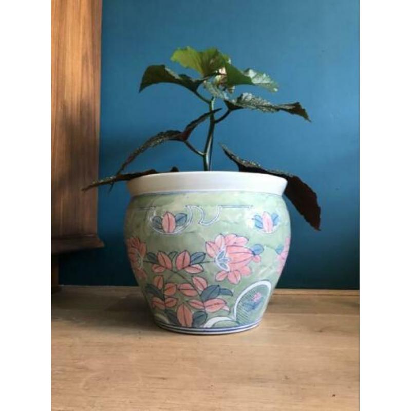 Vintage bloempot groot Chinees porselein kleurrijk