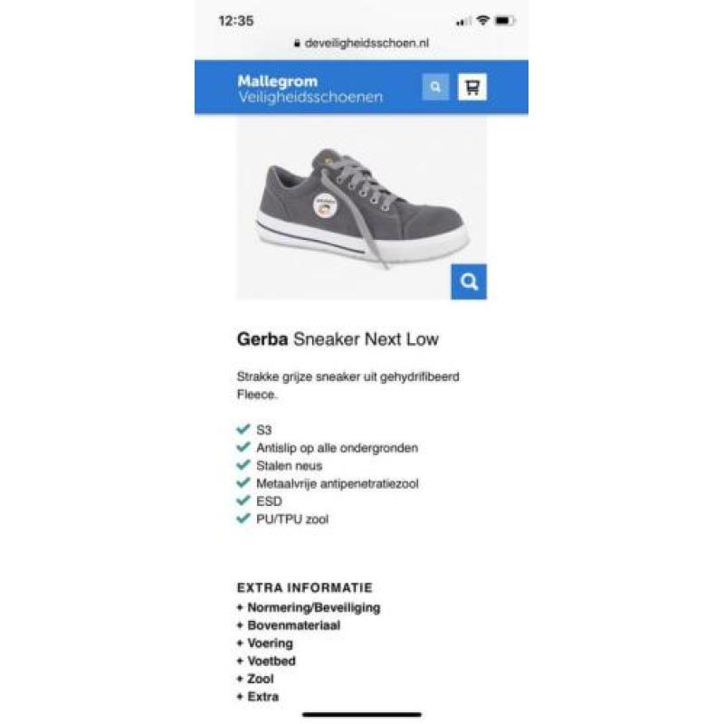 Nieuwen Gerba S3/ESD Veigigheid sneakers Grijs. Maat 39