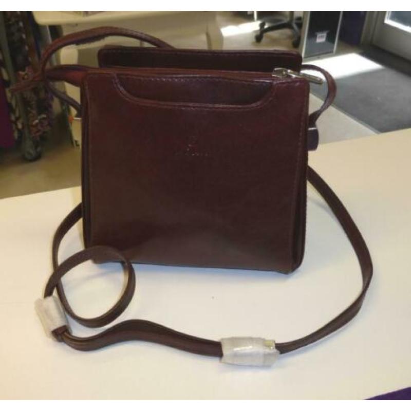 Adax klein tasje donker cognac bruin echt leer nieuw 32860