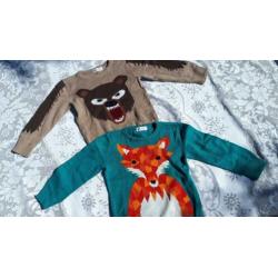 2 dunnen h&m dieren truien maat 98 104 - beer en vos