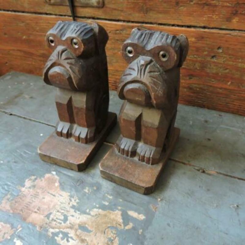 Vintage hout gesneden boekensteun ivv hond